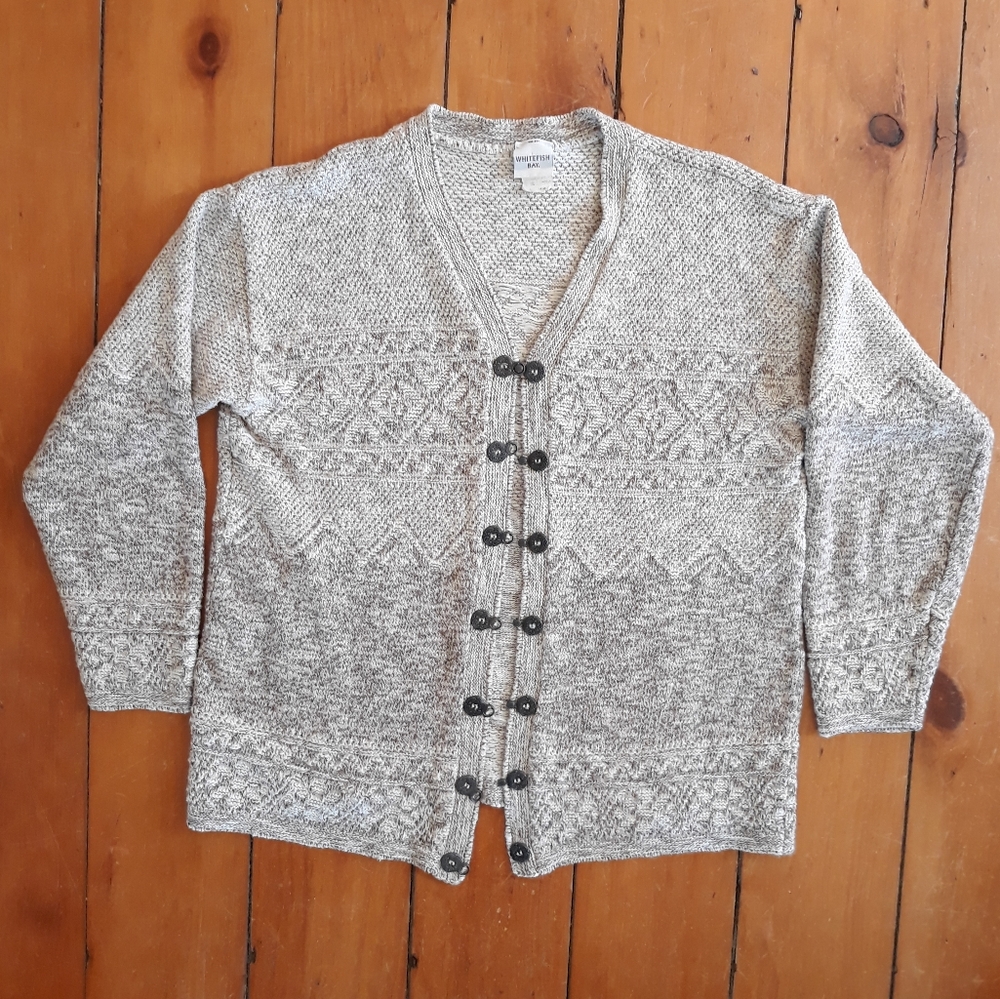 90s Whitefish Bay Cotton Blend Nordic Knit Cardigan Sweater Size M